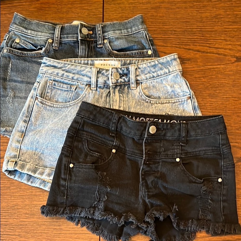 Lot of 3:  23”/24” Waist Jean Shorts (PacSun, PINK and Almost Famous)
